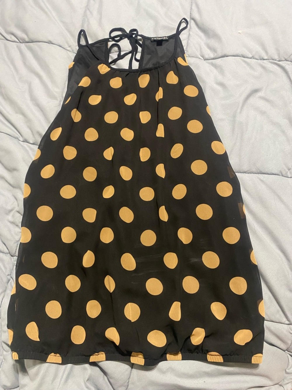 Express Black Tank Dress with Gold Polka Dots